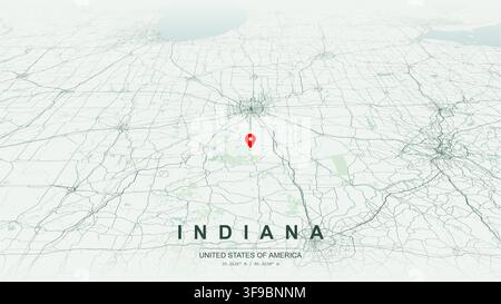 Modern minimalist vector map of Indiana USA state outline geography lake michigan highway network and major cities for print poster wall art design. Stock Vector