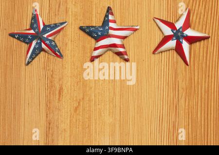 Retro USA red and blue star border on wood American background with space for American pride and patriotic holidays Stock Photo