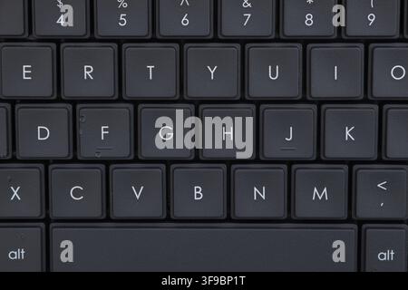 Close-up of black computer keyboard background for technology, communication, and digital workspace Stock Photo