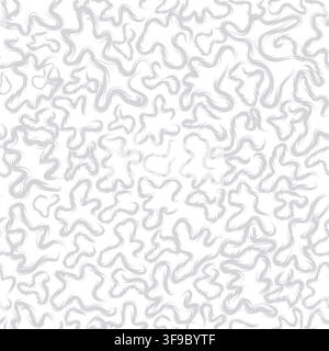 Ripple loopy calligraphic line texture. Stylish abstract wavy organic shapes blots seamless pattern. White artistic blot texture for fabric design, wa Stock Vector