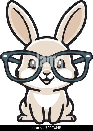 Cute Baby Bunny Wearing Big Black Glasses Smart Nerd Rabbit Back to School Glasses Vector Illustration Graphic Clip Art Stock Vector