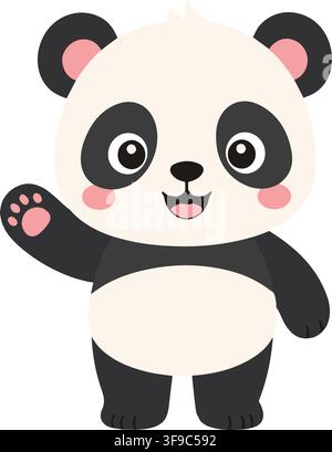 Cute Baby Panda Waving Hand Smiling Happy Giant Panda Bear Greetings Vector Illustration Graphic Clip Art Stock Vector