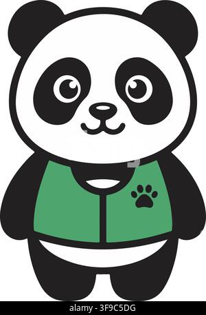 Cute Baby Panda Wearing Green Vest Paw Print Scout Outfit Giant Panda Bear Vector Illustration Graphic Clip Art Stock Vector