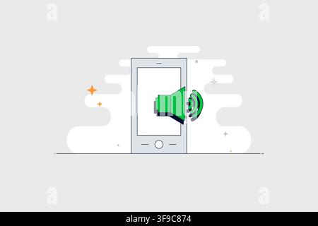Mobile phone with loud speaker icon for sound music and audio settings Stock Vector