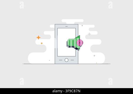 Mobile phone with muted speaker icon for silent mode and audio controls Stock Vector