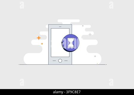Mobile phone with hourglass icon for waiting loading and time management Stock Vector