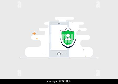 Mobile phone with user shield icon for account security and profile protection Stock Vector