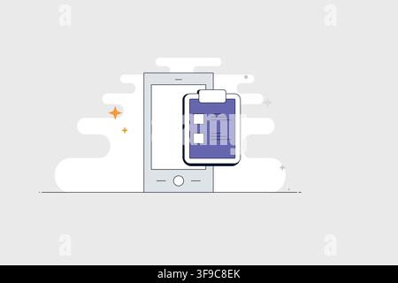 Mobile phone with clipboard icon for tasks notes records and checklists Stock Vector