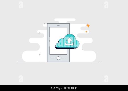 Mobile phone with refresh icon for synchronization updates and reloading Stock Vector