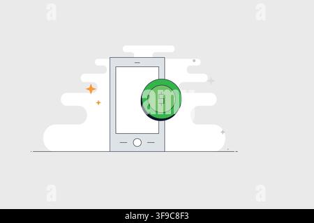 Mobile phone with dollar search icon for financial analysis and money tracking Stock Vector