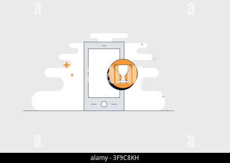 Mobile phone with trophy icon for achievement awards and winning results Stock Vector
