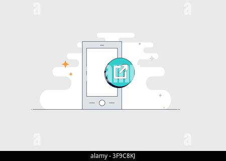 Mobile phone with external link icon for opening websites and shared content Stock Vector