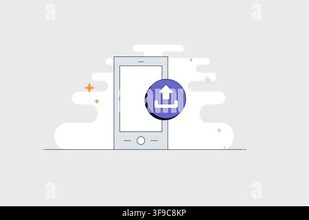 Mobile phone with upload icon for sending files media and cloud data Stock Vector