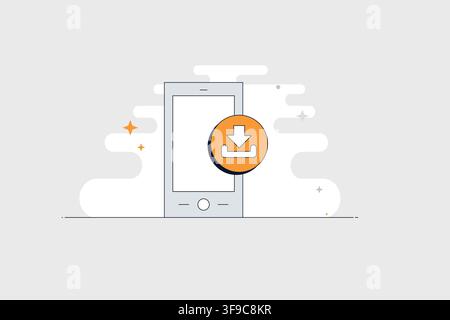 Mobile phone with download icon for saving files media and offline content Stock Vector