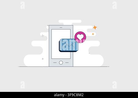 Mobile phone with heart email icon for favorite messages and communication Stock Vector
