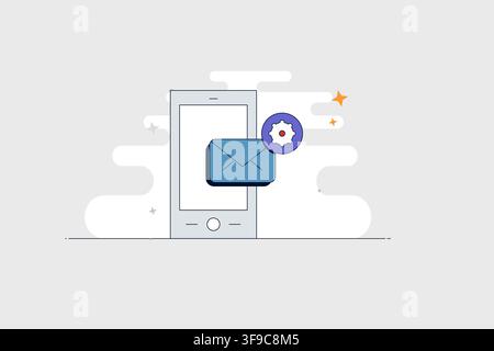 Mobile phone with email settings icon for inbox configuration and management Stock Vector