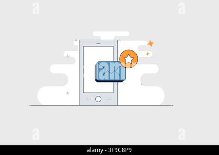 Mobile phone with star email icon for featured messages and favorites Stock Vector