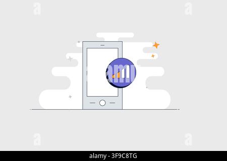 Mobile phone with bar chart icon for analytics reports and statistics Stock Vector