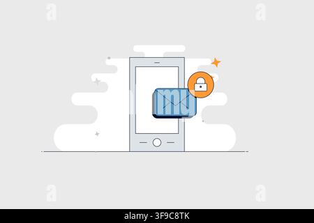 Mobile phone with locked email icon for protected messages and security Stock Vector