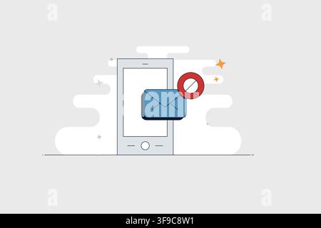 Mobile phone with folder cancel icon for file errors and blocked access Stock Vector