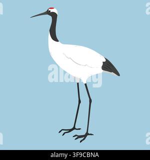 Simple and adorable flat colored Red-crowned crane illustration Stock Vector