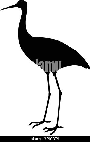 Simple and adorable flat colored Red-crowned crane illustration in silhouette Stock Vector
