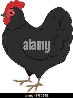 Simple and adorable flat colored black chicken illustration Stock Vector