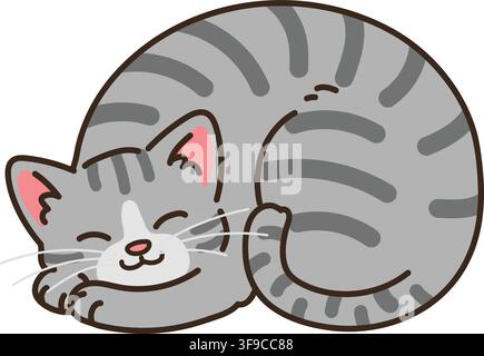 Simple and adorable illustration of grey tabby cat sleeping Stock Vector