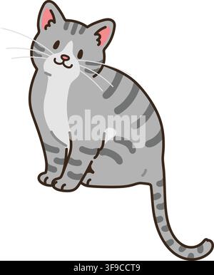 Simple and adorable illustration of grey tabby cat sitting Stock Vector