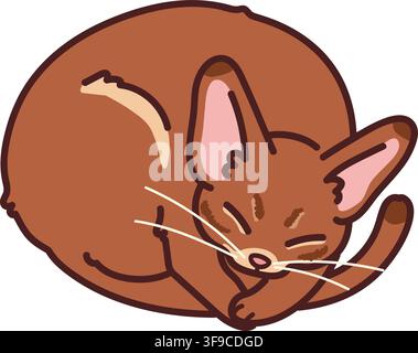 Simple and adorable illustration of Abyssinian cat sleeping outlined Stock Vector