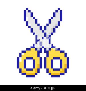 Pixel Art Yellow Scissors Isolated on White Background. Vector illustration Stock Vector