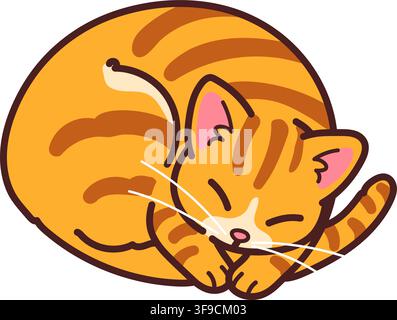 Simple and adorable Orange Tabby cat sleeping outlined Stock Vector