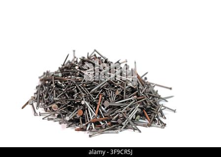 Many different nails against a white background Stock Photo