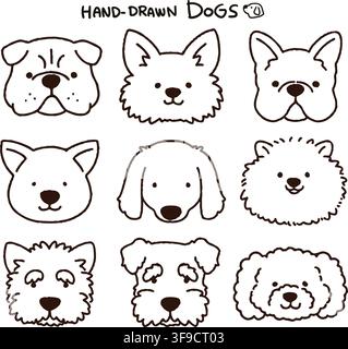 Hand-drawn dogs set outlines only Stock Vector