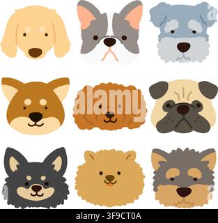 Simple and flat colored dogs set Stock Vector