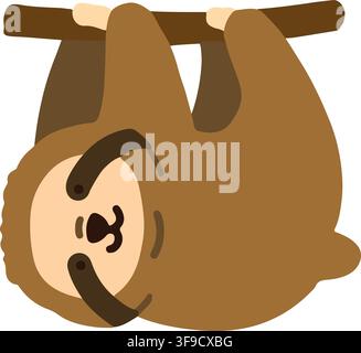 Simple and flat colored Sloth on a branch Stock Vector