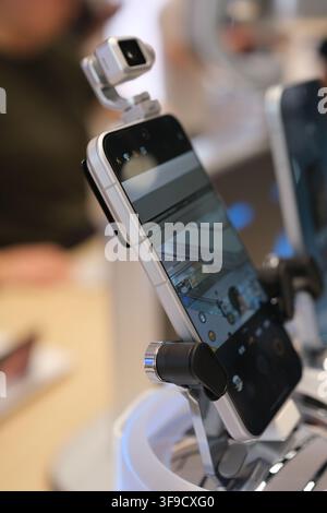 Shanghai, China-August 15th 2026: Honor Robot Phone close up in store. Phone with gimbal camera Stock Photo