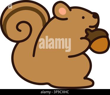 Outlined simple and cute squirrel holding acorn Stock Vector