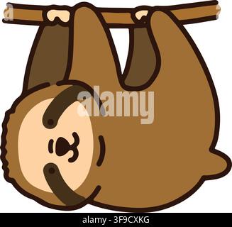 Outlined simple and cute sloth hanging from a tree Stock Vector