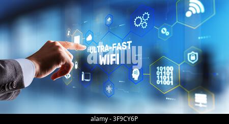 Ultra-fast WiFi technology for high-speed internet and wireless networking with user interaction Stock Photo