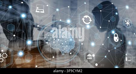 Artificial intelligence system for business innovation and decision support with network and data visualization Stock Photo
