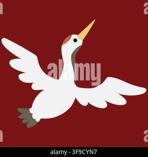Simple and adorable flat colored crane illustration Stock Vector