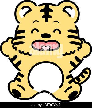 Simple and cute illustration of a tiger in 80s retro style jumping Stock Vector