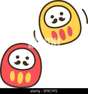 Simple and adorable Japanese daruma doll illustrations Stock Vector