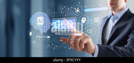 GEO generative engine optimization system for AI and machine learning with interactive digital interface Stock Photo