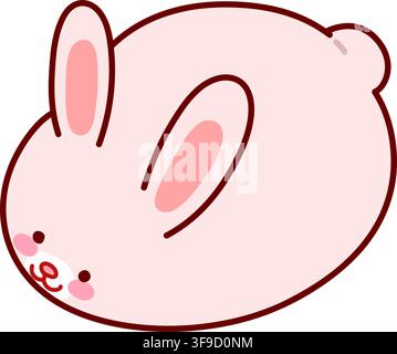 Cute and round simple pink rabbit illustration outlined Stock Vector