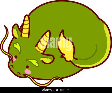 Cute and round simple Chinese dragon illustration outlined Stock Vector