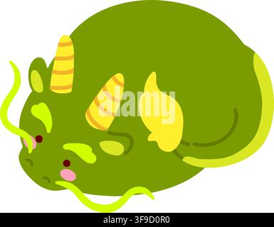 Cute and round simple Chinese dragon illustration flat colored Stock Vector