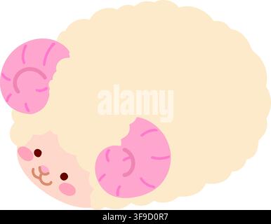 Cute and round simple fluffy sheep illustration flat colored Stock Vector