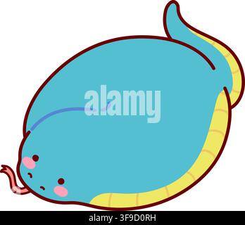 Cute and round simple blue snake illustration outlined Stock Vector